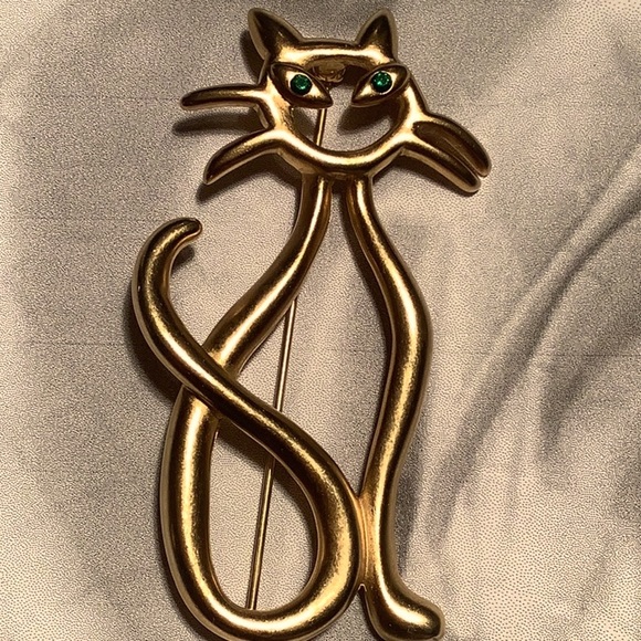 FERNANDO ORIGINALS (FO) SIGNED MID-CENTURY GREEN EYED CAT 🐱 BROOCH - Picture 1 of 4